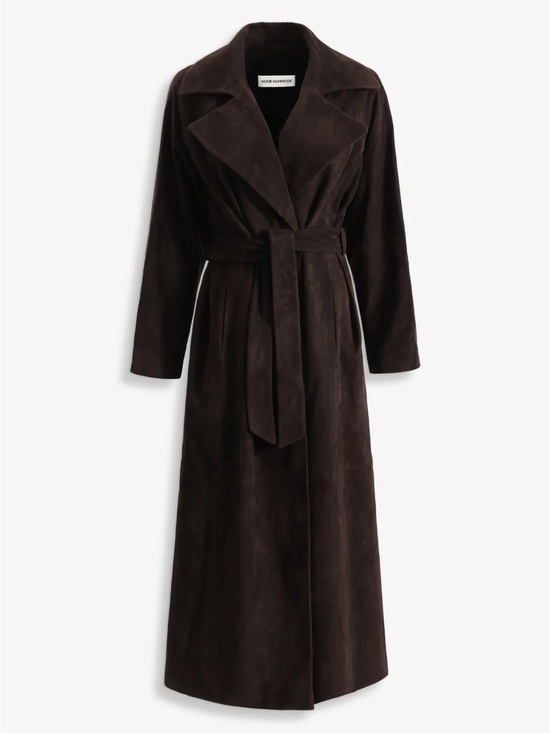 Nour Hammour Jackets & Blazers - Althea Long Dark Brown Suede Belted Trench Coat - Women